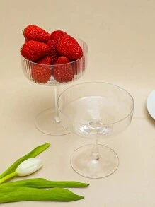 SHEIN 1PC Striped High Foot Glass Dessert Cup Ice Cream Cup, Transparent Glass, Striped, High Legged, Suitable For Desserts And Drinks,170/250ml - Clear - View 2