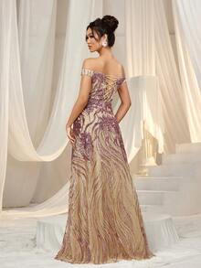 Faeriesty 露肩鸡心领亮片舞会礼服 - 淡紫色 - 查看 3