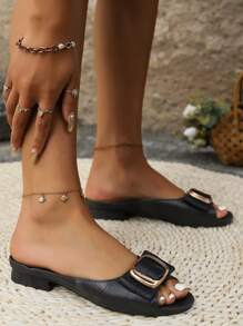Fashionable Women's Pvc Sandals With Square Buckle, Casual Slippers