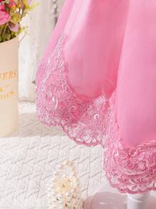 SHEIN Young Girls Elegant Lace Puff-Sleeve Dress