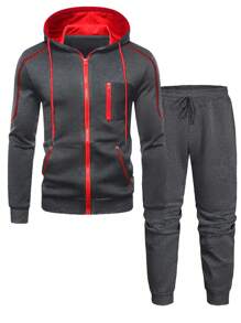 Hombres Pantalones deportivos con capucha con cremallera con cordón