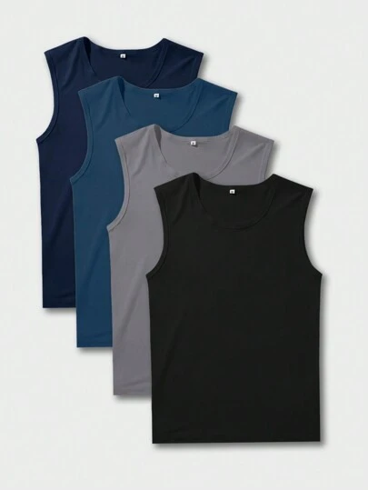 Men Solid Color Casual Daily Home Wear Tank Top (4-Piece Set)