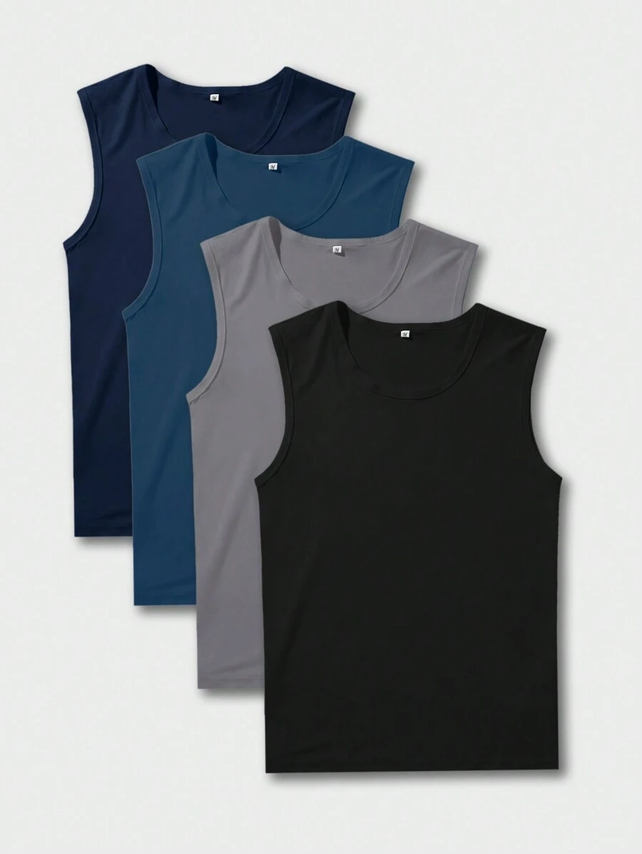 Men Solid Color Casual Daily Home Wear Tank Top (4-Piece Set) - Multicolor - View 1