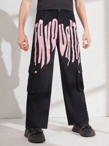 Teen Boys' Printed Streetwear Cool Denim Jeans - Black - View 3