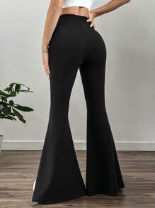 SHEIN EZwear Women Black Knitted Flared Leggings - Black - View 2