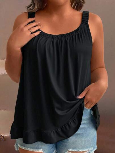 SHEIN Plus Storlek Enfärgad Vikt Plisserad Linne