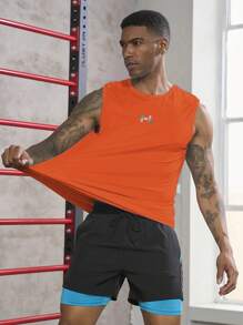 Manfinity Sport Corelite Boyfriend Style Men's Barbell Print Sports Tank Top Workout Tops - Orange - View 4