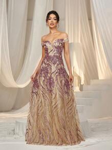 Faeriesty 露肩鸡心领亮片舞会礼服 - 淡紫色 - 查看 8