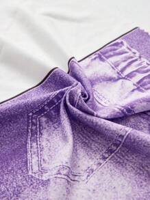 SHEIN 少女長款卡通印花上衣和喇叭褲仿真休閒套裝,適用於秋冬季節 - 紫色 - 查看 3