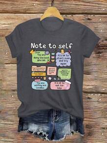 Calvaya Áo thun nữ cổ tròn tay ngắn in chữ cỡ lớn mùa hè thường ngày Note To Self Graphic Tees - Màu xám đen - Xem 1