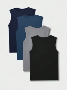 Men Solid Color Casual Daily Home Wear Tank Top (4-Piece Set) - Multicolor - View 2
