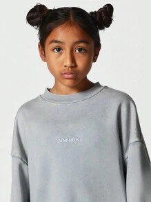SUMWON Kids Unisex Washed Sweatshirt With Embroidery - Light Grey - View 3