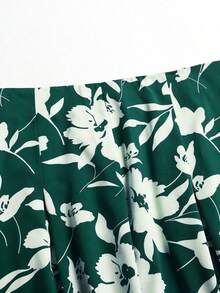 女士花卉印花長款休閒裙 - 綠色 - 查看 3