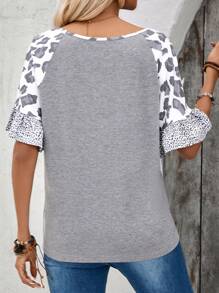 EMERY ROSE Áo thun nữ in họa tiết da báo cho mùa hè Áo phông cỡ lớn - Xám - Xem 2