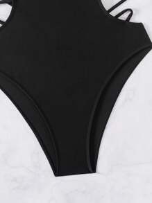 SHEIN Swim Ladies Solid Color Hollow Out Halter Neck Backless Monokini Swimsuit Summer