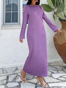 SHEIN Cottnline Pleated Fabric Long Maxi Dress - Redwood - View 3