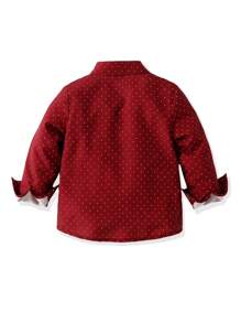 SHEIN Young Boy Polka Dot Print Comfortable Casual Long Sleeve Shirt, For Spring/Summer Getaway, Holiday, Travel, Relax, Sunbathing