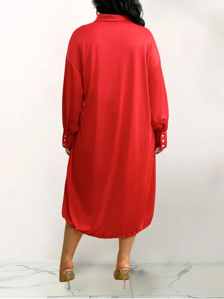 red shirt dress plus size Red Cotton Dress, Red Shirt Dress, Collar Dress, Plus Size Clothing, Dress  With Pockets, Women Midi Dress, Fit and Flare Dress
