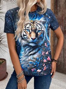 EMERY ROSE T-shirt à imprimé tigre décontracté pour femme pour l"été