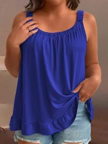 SHEIN Plus Size Solid Color Ruffle Hem Camisole Summer Women Tops - Blue - View 1