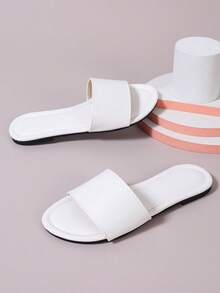 女士大码拖鞋41-43平底凉鞋夏季圆头户外时尚学生款沙滩凉鞋 - 白色 - 查看 3