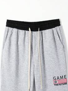 Manfinity Homme Men's Color Blocking Drawstring Waist Elastic Hem Slant Pocket Jogger Pants - Grey - View 7