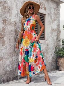 Breezaya Vestido Con Cuello Asimétrico Y Estampado De Flores - Multicolor - Ver 3