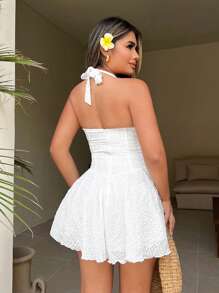 SHEIN SXY Wedding Graduation White Halter Neck Tie Up Formal Dress - White - View 2