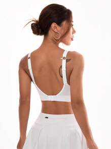 Easithlete Women Comfortable Round Neck Shockproof Breathable Sports Bra With Open Back - White - View 5