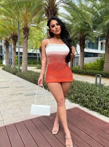 Zolique Khối màu Không tay Đầm len ôm sát - trái cam - Xem 5
