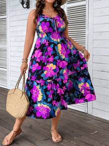 Breezaya Vestido de talla grande para mujer sin mangas con estampado floral y patrón aleatorio - Multicolor - Ver 7