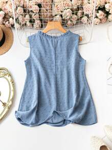 SHEIN LUNE Plus size dames zomer mouwloze tanktop losse pasvorm ronde hals met ruchesdetail