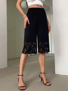 Firerie 女性優雅寬鬆七分褲，適用於外出穿著，印有花卉圖案 - 黑色 - 查看 2