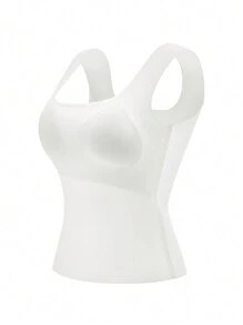 LUVLETTE Dream Curve 2ndSkin White Outfits Wireless Seamless 2-In-1 Built-In Bra Basic Sports Workout Lingerie As Outerwear SizeFreedom Tank Crop Top Comfortable Must-Haves Also Suitable For Teen Girl & Young & Kid Bra-Free Cami
