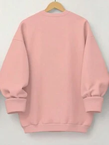 EMERY ROSE Áo nỉ dài tay cổ tròn in hình trái tim cỡ lớn dành cho nữ, kiểu dáng thể thao, thích hợp cho lễ tốt nghiệp, tựu trường, mùa thu đông. - Hồng - Xem 2