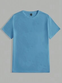 Manfinity VCAY Men Solid Color Simple Daily Knitted Casual Short Sleeve T-Shirt - Blue - View 4