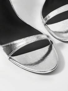 MOTF PREMIUM WOMEN'S SIMPLE METALLIC HIGH HEEL SANDALS VACATION SHOES, FOR SUMMER NEW YEAR HOLIDAY, SPRING SHOES, SPRING BREAK EASTER PROM HEELS FOR CHRISTMAS - Silver - View 4