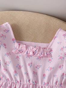 Baby Girls' Fresh And Lovely Floral Print Dress For Spring/Summer - Pink - View 5