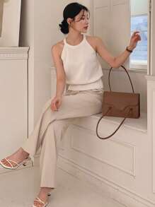 DAZY Top de tirantes con hombros al descubierto de estilo simple, unicolor para uso diario de mujer