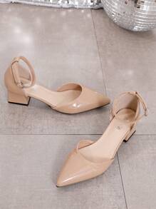 New Fashion Women\ Red High Heels Chunky Heeled Sandals Women\ Pointed Mule Wedge Shoes