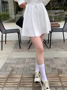 DAZY Ensemble deux-pièces casual athlétique pour femmes, Top à capuche manches longues et jupe couleur unie pour le printemps et l'été, vêtements d'automne - Gris - Voir 7