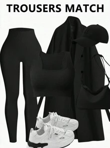 Easithlete 2pcs Solid High Waist Sports Leggings - Multicolor - View 5