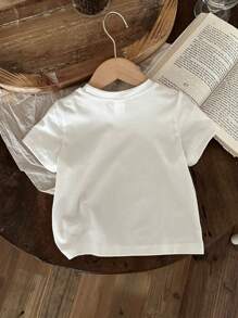 SHEIN Little Sister, Baby Girl Leisure Simple Style Short Sleeve Round Neck Top With Letter Pattern, Suitable For Summer