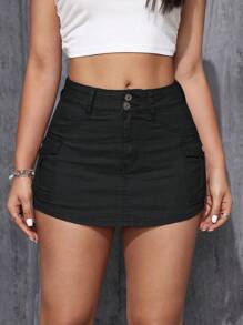 SHEIN EZwear Pantalones cortos de mezclilla sencillos y simples para mujer para uso diario