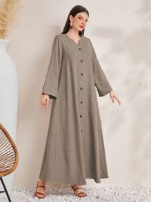 Al Najma Women Fashionable Elegant Long Sleeve Solid Color Robe Modest Abaya Arabian Dress