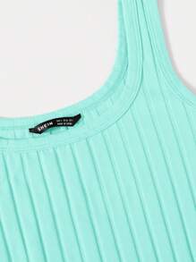 SHEIN Essnce Vestido sin mangas de punto acanalado unicolor para verano - Azul menta - Ver 4