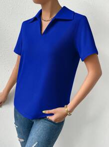 Chiquease Camiseta Casual Polo Casual de Manga Curta com Gola e Cor Sólida para o Verão