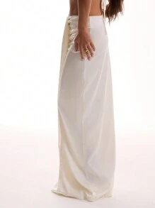 MUSERA Satin Drape Front Maxi Skirt Boho Summer Cute Vacation Elegant Ibiza Party Holiday - White - View 4