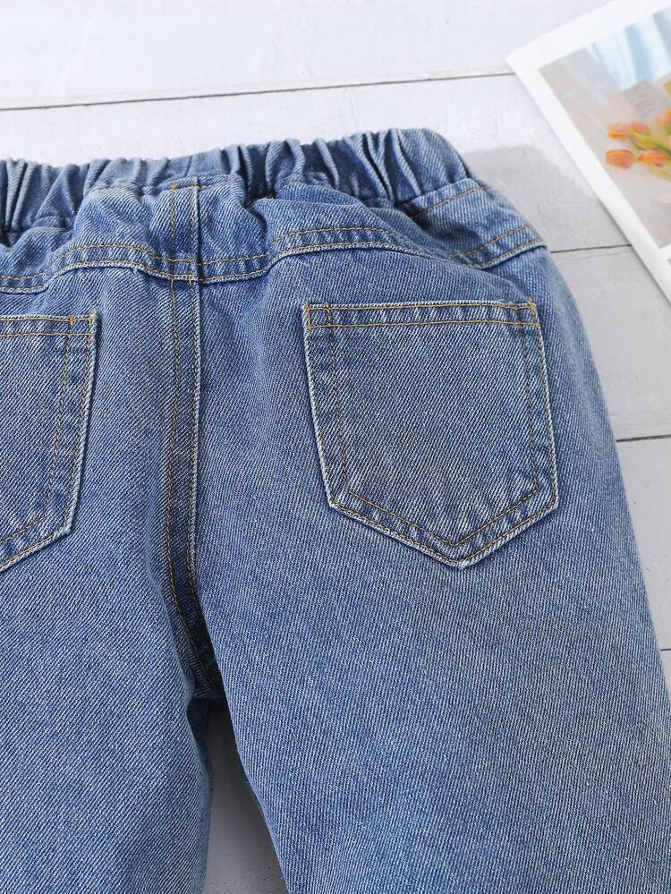 Infant Girls Soft Water Wash Distressed Denim Jeans With  Face Drawings