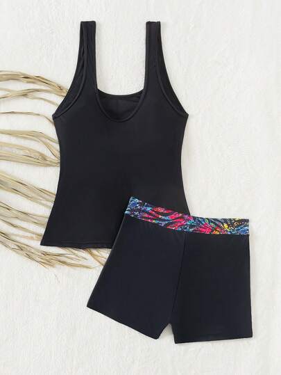Swim Lushoire 节日花卉拼接两件套泳衣套装，夏日海滩
